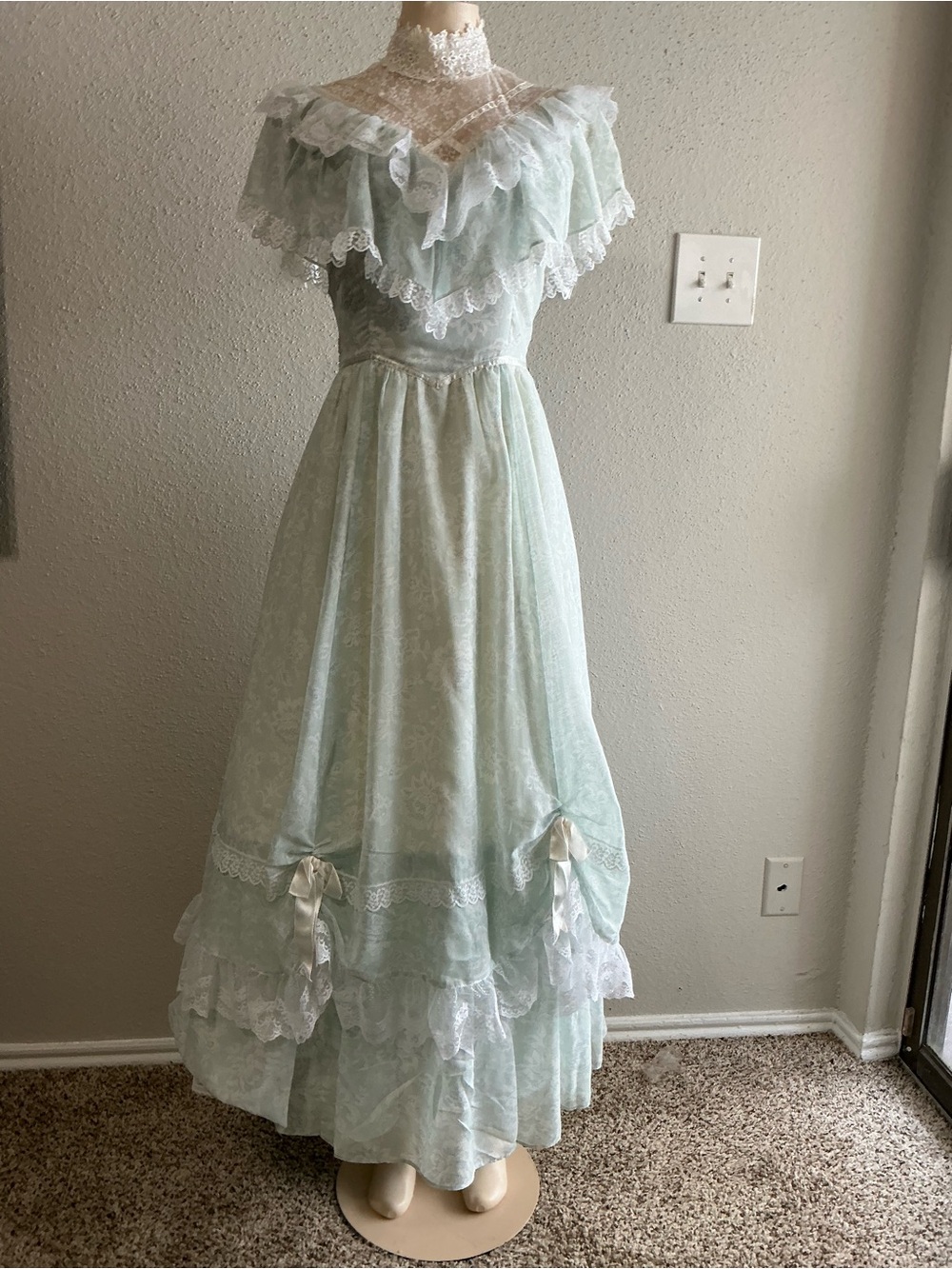 Rare VTG Gunne Sax Jessica McClintock Mint Prairie Lace Maxi Dress Cottagecore S - Picture 3 of 14